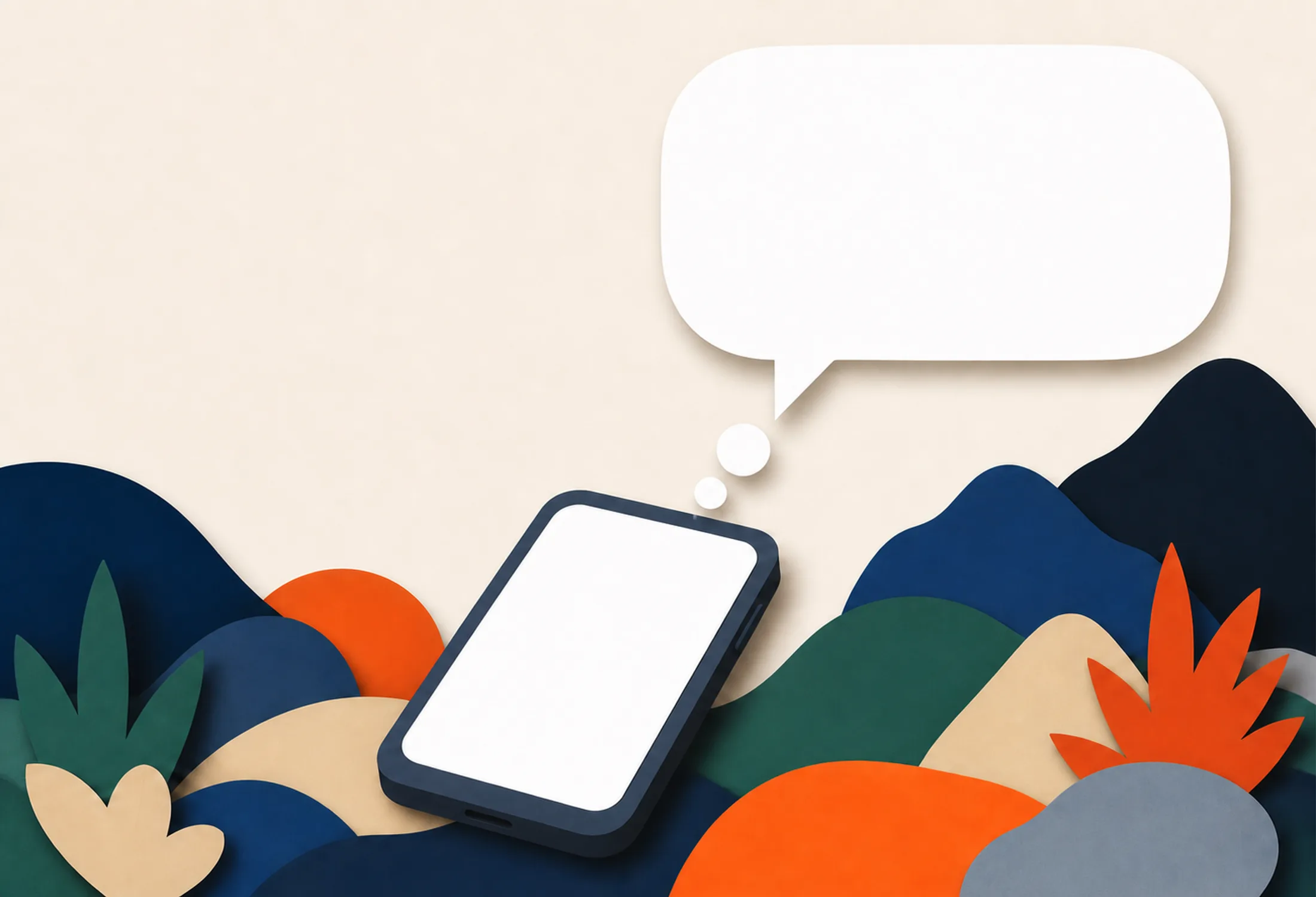 A handcrafted phone scene with a conversation ready to continue