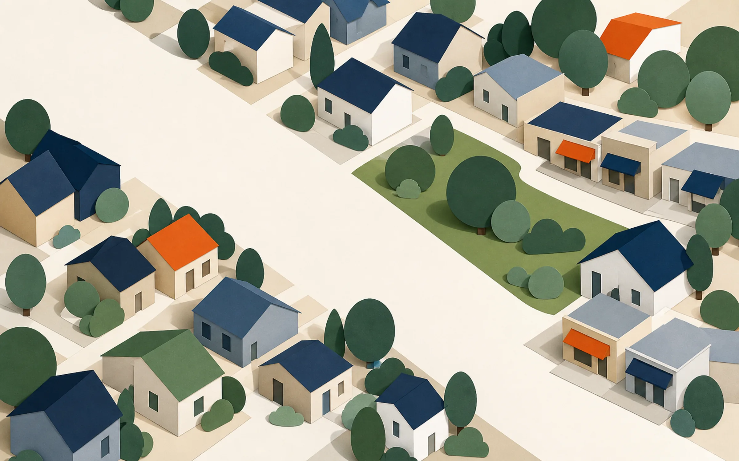 A handcrafted neighborhood plate with local homes and storefronts